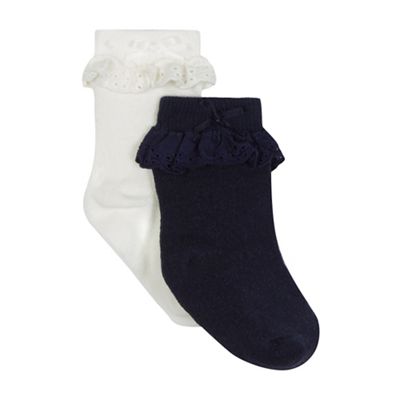 Pack of two baby girls' navy and white frilled socks